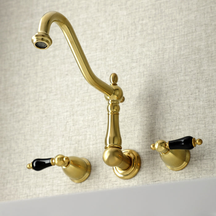 Kingston Heirloom KS1287PKL - Duchess Two-Handle 3-Hole Wall Mount Kitchen Faucet, Brushed Brass