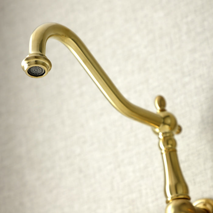 Kingston Heirloom KS1287PKL - Duchess Two-Handle 3-Hole Wall Mount Kitchen Faucet, Brushed Brass