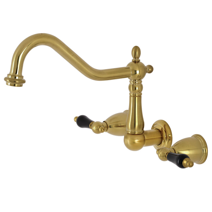 Kingston Heirloom KS1287PKL - Duchess Two-Handle 3-Hole Wall Mount Kitchen Faucet, Brushed Brass