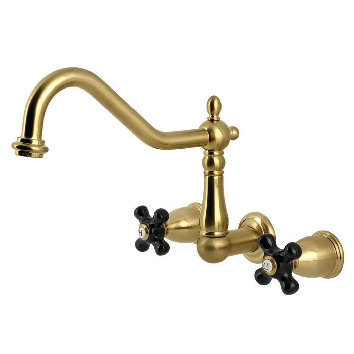 Kingston Heirloom KS1287PKX - Duchess Two-Handle 3-Hole Wall Mount Kitchen Faucet, Brushed Brass