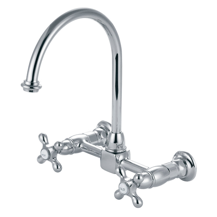 Kingston Tulare KS1291AX - Restoration Two-Handle 2-Hole Wall Mount Bridge Kitchen Faucet, Polished Chrome