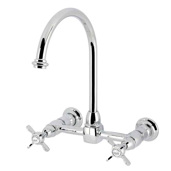 Kingston Tulare KS1291BEX - Essex Two-Handle 2-Hole Wall Mount Bridge Kitchen Faucet, Polished Chrome