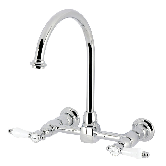 Kingston Tulare KS1291BPL - Bel-Air Two-Handle 2-Hole Wall Mount Bridge Kitchen Faucet, Polished Chrome