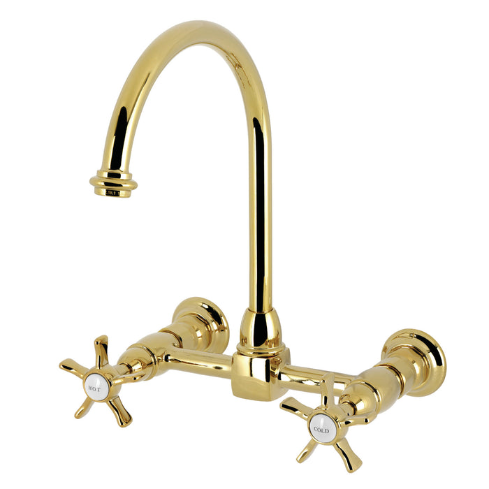 Kingston Tulare KS1292NX - Hamilton Two-Handle 2-Hole Wall Mount Bridge Kitchen Faucet, Polished Brass