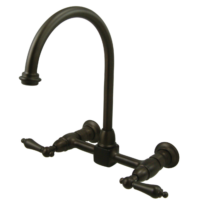 Kingston Tulare KS1295AL - Restoration Two-Handle 2-Hole Wall Mount Bridge Kitchen Faucet, Oil Rubbed Bronze