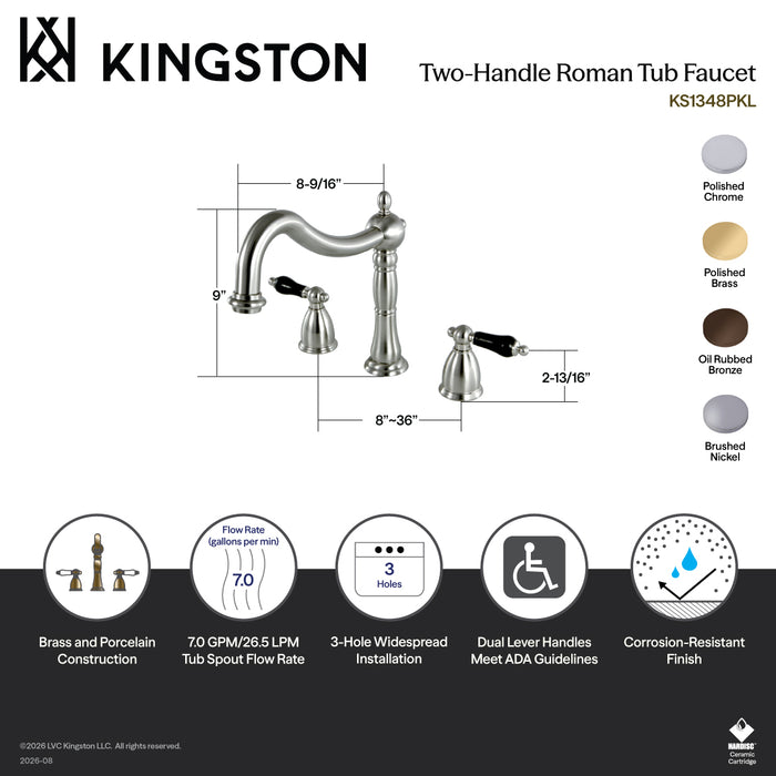 Kingston Heirloom KS1341PKL - Duchess Two-Handle 3-Hole Deck Mount Roman Tub Faucet, Polished Chrome