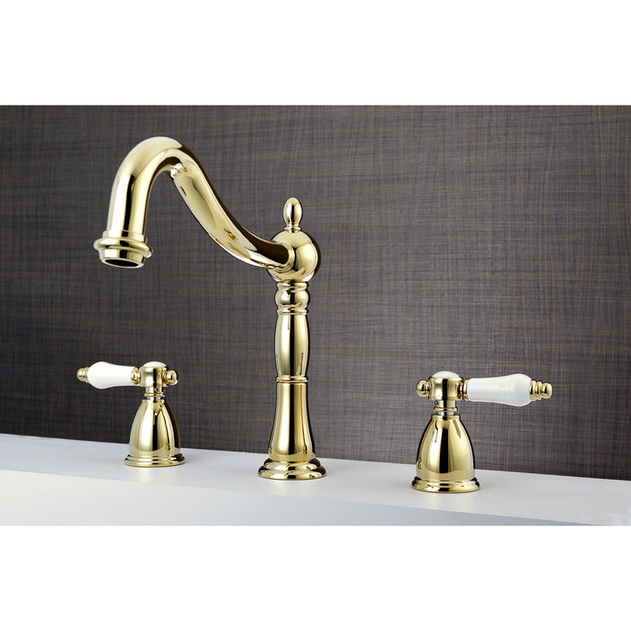 Kingston Heirloom KS1342BPL - Bel-Air Two-Handle 3-Hole Deck Mount Roman Tub Faucet, Polished Brass