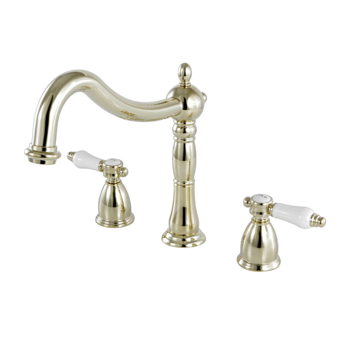 Kingston Heirloom KS1342BPL - Bel-Air Two-Handle 3-Hole Deck Mount Roman Tub Faucet, Polished Brass