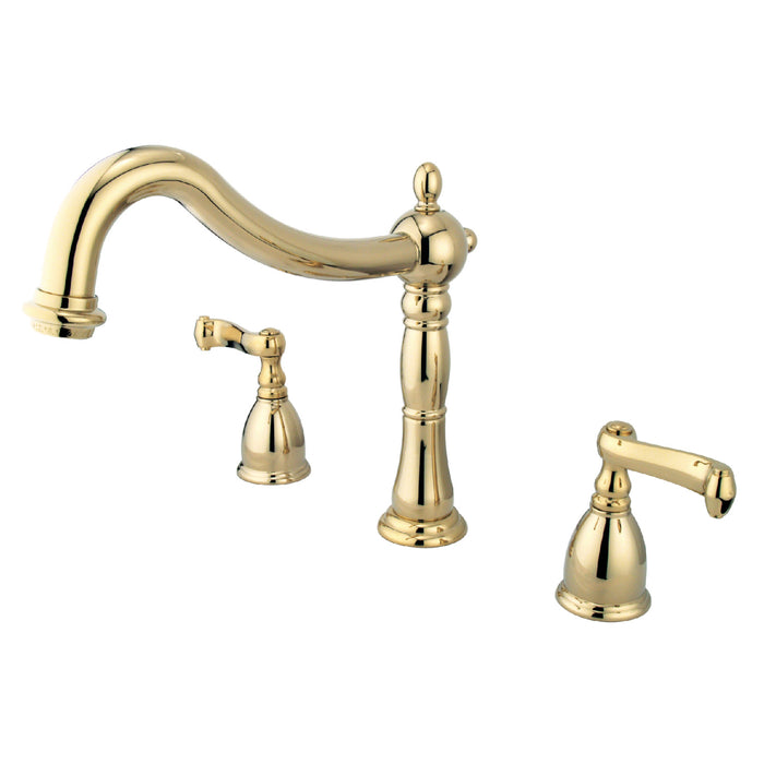 Kingston Heirloom KS1342FL - Heritage Two-Handle 3-Hole Deck Mount Roman Tub Faucet, Polished Brass