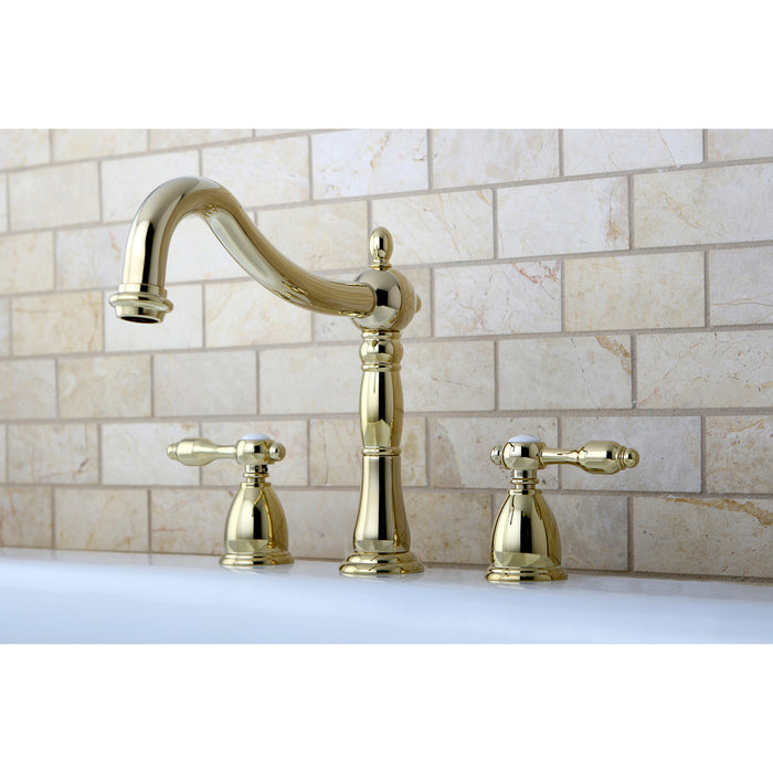 Kingston Heirloom KS1342TAL - Tudor Two-Handle 3-Hole Deck Mount Roman Tub Faucet, Polished Brass