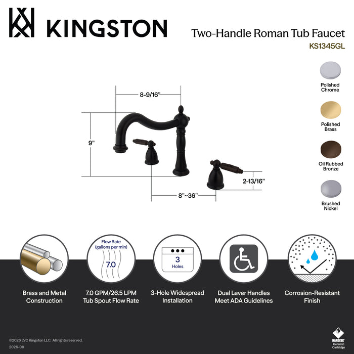 Kingston Heirloom KS1348GL - Georgian Two-Handle 3-Hole Deck Mount Roman Tub Faucet, Brushed Nickel