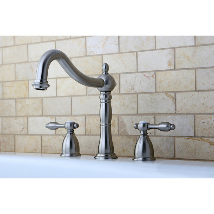 Kingston Heirloom KS1348TAL - Tudor Two-Handle 3-Hole Deck Mount Roman Tub Faucet, Brushed Nickel