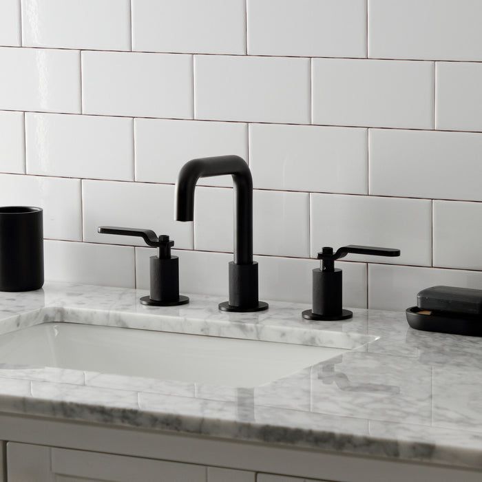Kingston Sona KS1410KL - Whitaker Two-Handle 3-Hole Deck Mount Widespread Bathroom Faucet with Push Pop-Up Drain, Matte Black