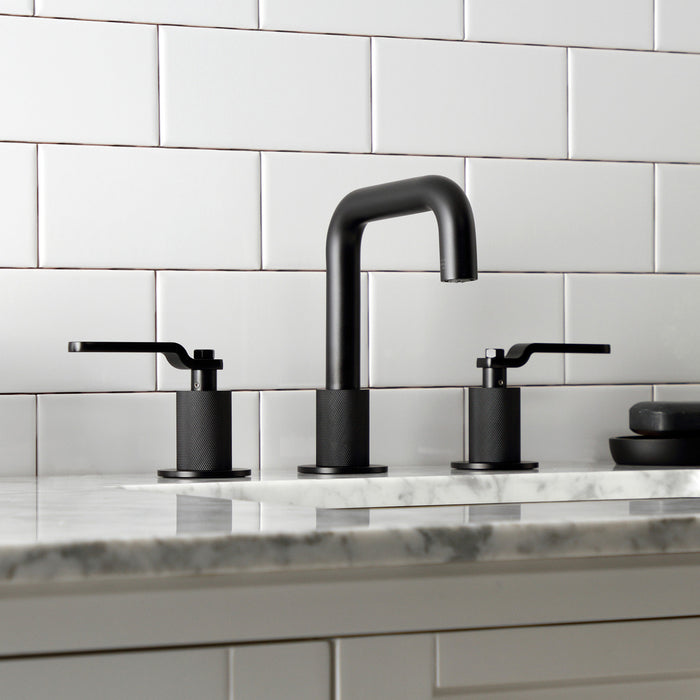 Kingston Sona KS1410KL - Whitaker Two-Handle 3-Hole Deck Mount Widespread Bathroom Faucet with Push Pop-Up Drain, Matte Black
