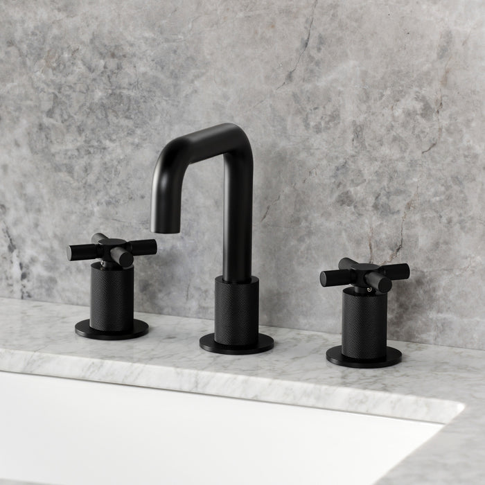 Kingston Sona KS1410KNX - Convergent Two-Handle 3-Hole Deck Mount Widespread Bathroom Faucet with Push Pop-Up Drain, Matte Black
