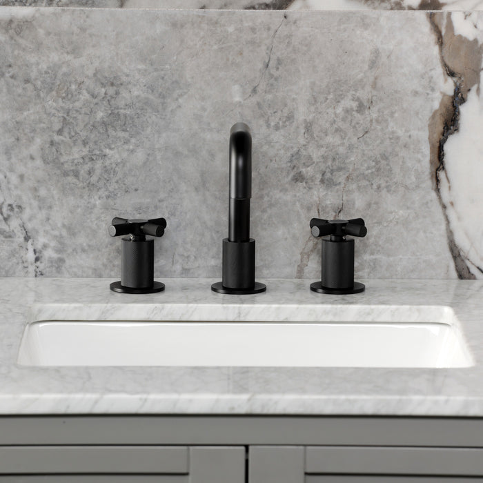 Kingston Sona KS1410KNX - Convergent Two-Handle 3-Hole Deck Mount Widespread Bathroom Faucet with Push Pop-Up Drain, Matte Black