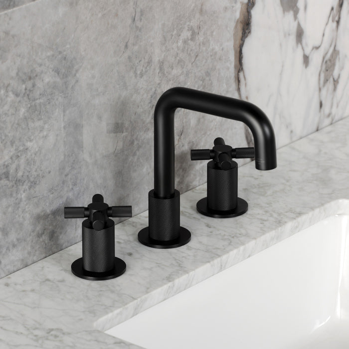 Kingston Sona KS1410KNX - Convergent Two-Handle 3-Hole Deck Mount Widespread Bathroom Faucet with Push Pop-Up Drain, Matte Black