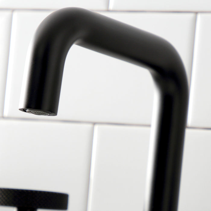 Kingston Sona KS1410RKX - Webb Two-Handle 3-Hole Deck Mount Widespread Bathroom Faucet with Knurled Handle and Push Pop-Up Drain, Matte Black