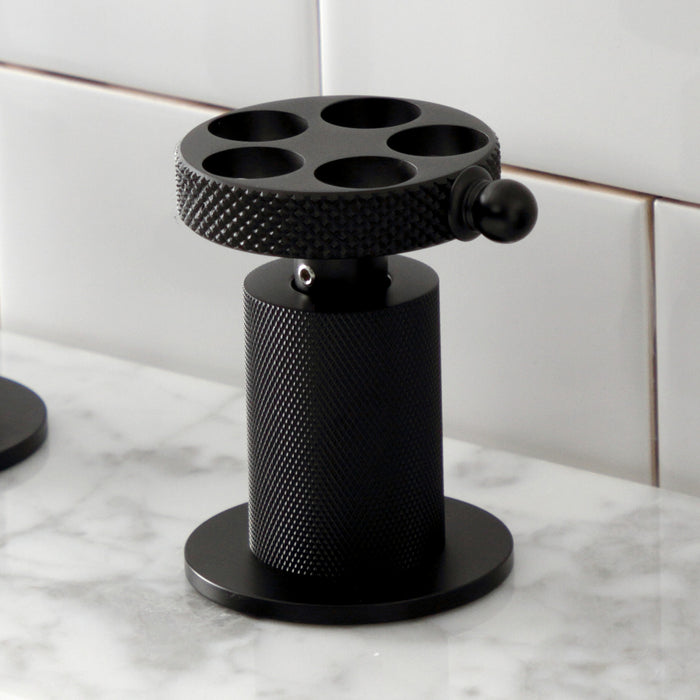 Kingston Sona KS1410RKX - Webb Two-Handle 3-Hole Deck Mount Widespread Bathroom Faucet with Knurled Handle and Push Pop-Up Drain, Matte Black