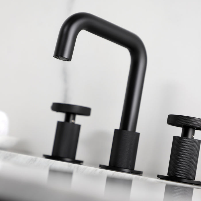 Kingston Sona KS1410RKZ - Wendell Two-Handle 3-Hole Deck Mount Widespread Bathroom Faucet with Knurled Handle and Push Pop-Up Drain, Matte Black