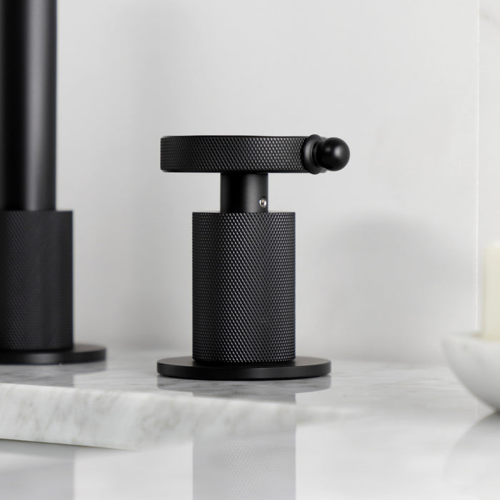 Kingston Sona KS1410RKZ - Wendell Two-Handle 3-Hole Deck Mount Widespread Bathroom Faucet with Knurled Handle and Push Pop-Up Drain, Matte Black