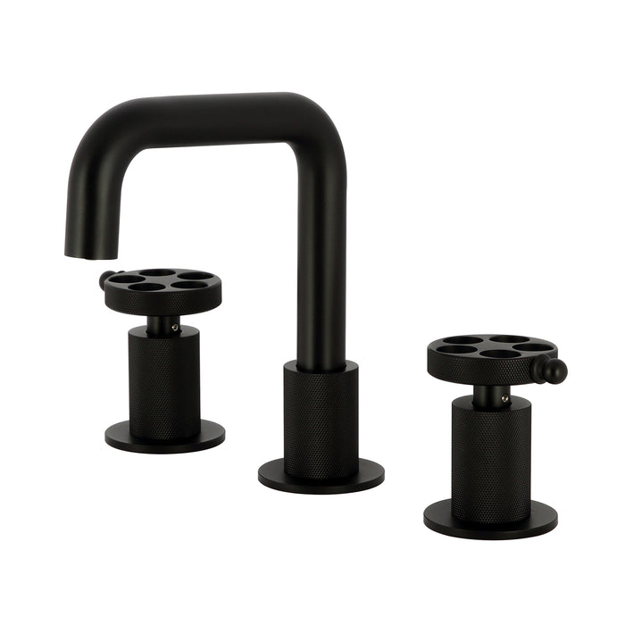 Kingston Sona KS1410RKZ - Wendell Two-Handle 3-Hole Deck Mount Widespread Bathroom Faucet with Knurled Handle and Push Pop-Up Drain, Matte Black