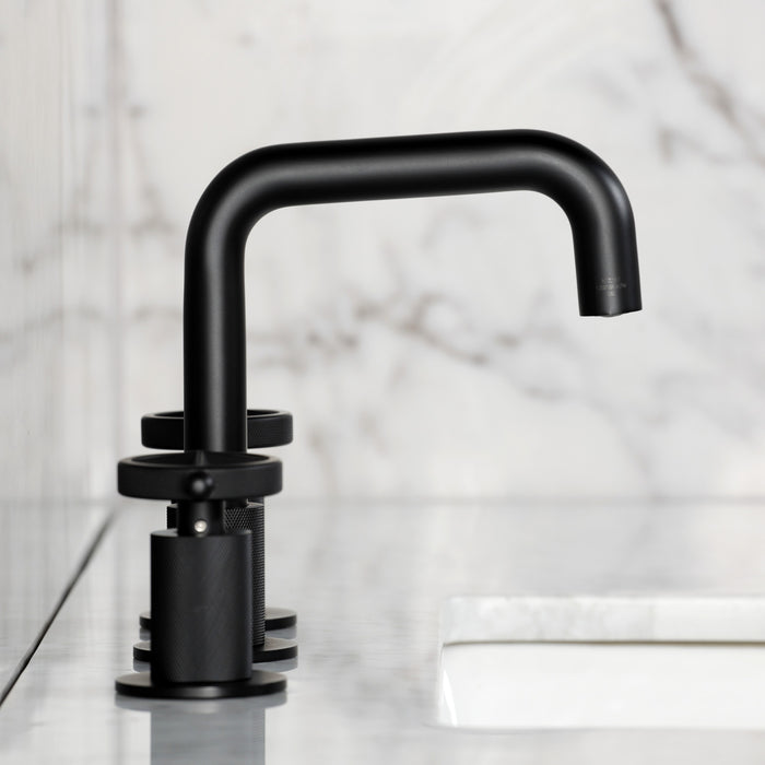 Kingston Sona KS1410RNK - Levante Two-Handle 3-Hole Deck Mount Widespread Bathroom Faucet with Push Pop-Up Drain, Matte Black