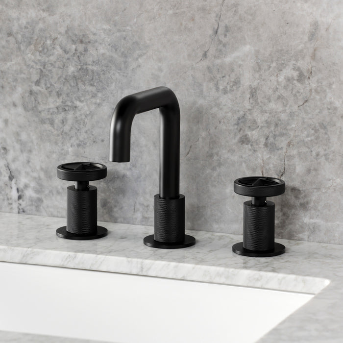 Kingston Sona KS1410RNX - Ostro Two-Handle 3-Hole Deck Mount Widespread Bathroom Faucet with Push Pop-Up Drain, Matte Black