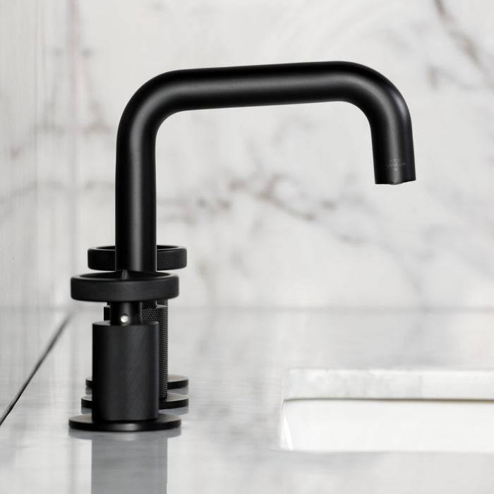 Kingston Sona KS1410RNX - Ostro Two-Handle 3-Hole Deck Mount Widespread Bathroom Faucet with Push Pop-Up Drain, Matte Black