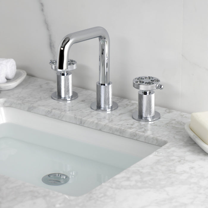 Kingston Sona KS1411RKZ - Wendell Two-Handle 3-Hole Deck Mount Widespread Bathroom Faucet with Knurled Handle and Push Pop-Up Drain, Polished Chrome