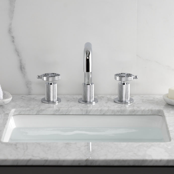 Kingston Sona KS1411RKZ - Wendell Two-Handle 3-Hole Deck Mount Widespread Bathroom Faucet with Knurled Handle and Push Pop-Up Drain, Polished Chrome