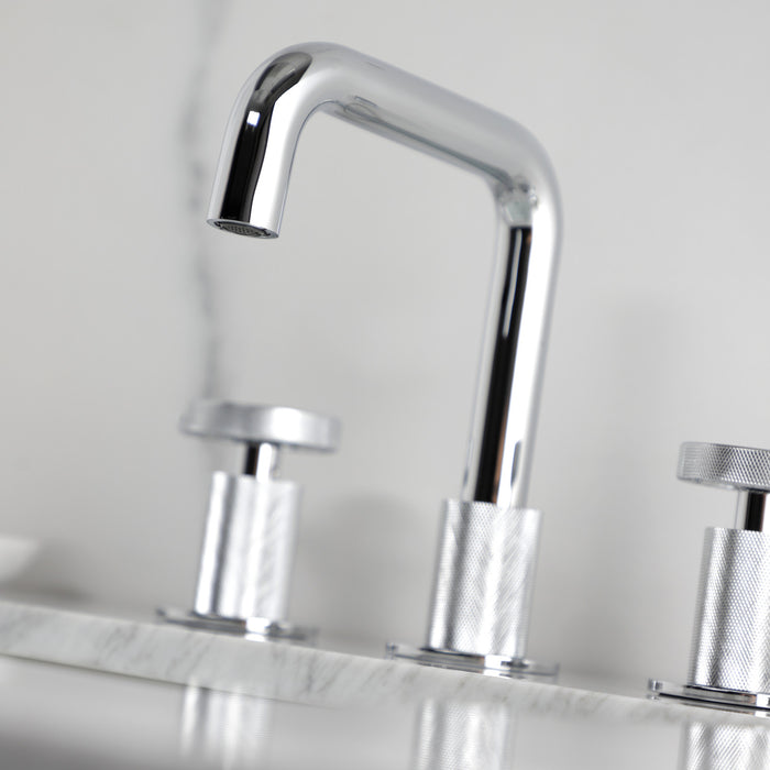 Kingston Sona KS1411RKZ - Wendell Two-Handle 3-Hole Deck Mount Widespread Bathroom Faucet with Knurled Handle and Push Pop-Up Drain, Polished Chrome
