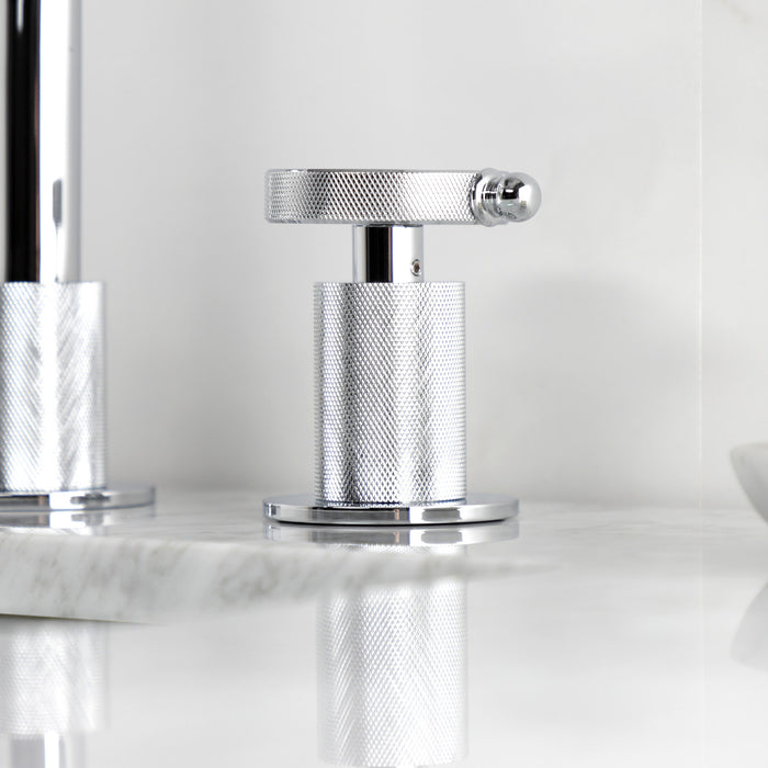 Kingston Sona KS1411RKZ - Wendell Two-Handle 3-Hole Deck Mount Widespread Bathroom Faucet with Knurled Handle and Push Pop-Up Drain, Polished Chrome