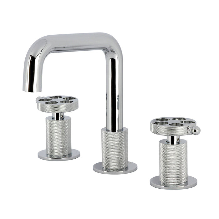 Kingston Sona KS1411RKZ - Wendell Two-Handle 3-Hole Deck Mount Widespread Bathroom Faucet with Knurled Handle and Push Pop-Up Drain, Polished Chrome