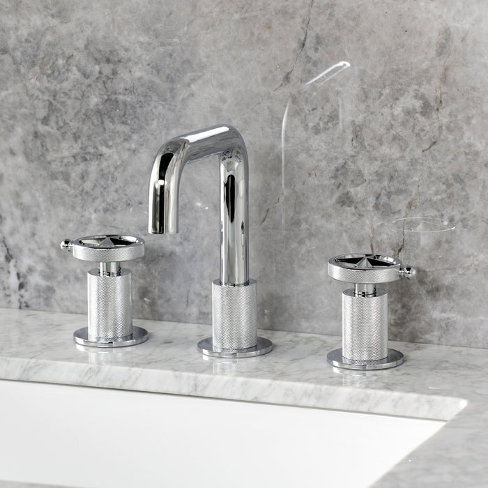 Kingston Sona KS1411RNK - Levante Two-Handle 3-Hole Deck Mount Widespread Bathroom Faucet with Push Pop-Up Drain, Polished Chrome