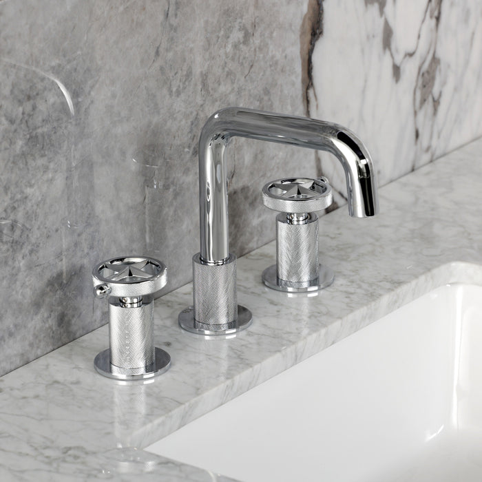 Kingston Sona KS1411RNK - Levante Two-Handle 3-Hole Deck Mount Widespread Bathroom Faucet with Push Pop-Up Drain, Polished Chrome