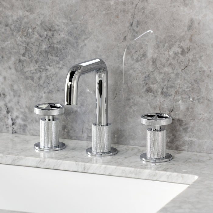 Kingston Sona KS1411RNX - Ostro Two-Handle 3-Hole Deck Mount Widespread Bathroom Faucet with Push Pop-Up Drain, Polished Chrome