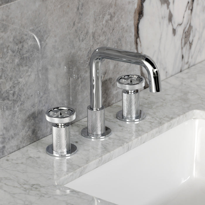 Kingston Sona KS1411RNX - Ostro Two-Handle 3-Hole Deck Mount Widespread Bathroom Faucet with Push Pop-Up Drain, Polished Chrome
