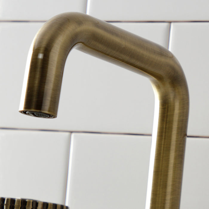 Kingston Sona KS1413CG - Fuller Two-Handle 3-Hole Deck Mount Widespread Bathroom Faucet with Push Pop-Up Drain, Antique Brass