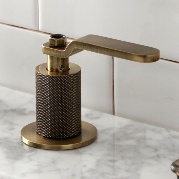 Kingston Sona KS1413KL - Whitaker Two-Handle 3-Hole Deck Mount Widespread Bathroom Faucet with Push Pop-Up Drain, Antique Brass