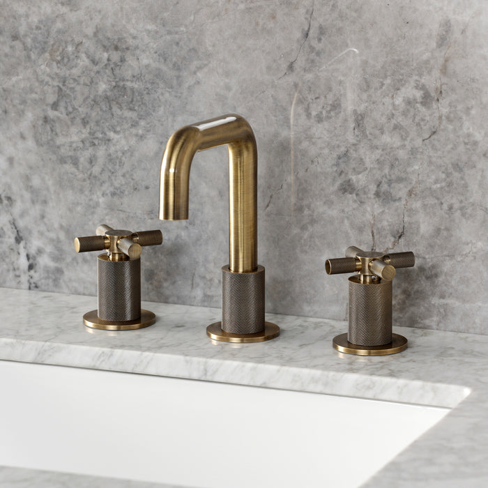 Kingston Sona KS1413KNX - Convergent Two-Handle 3-Hole Deck Mount Widespread Bathroom Faucet with Push Pop-Up Drain, Antique Brass