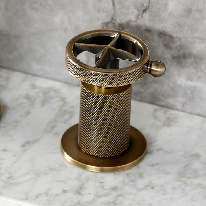 Kingston Sona KS1413RNK - Levante Two-Handle 3-Hole Deck Mount Widespread Bathroom Faucet with Push Pop-Up Drain, Antique Brass