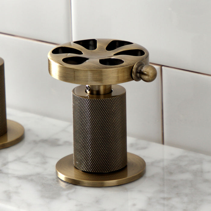 Kingston Sona KS1413RX - Belknap Two-Handle 3-Hole Deck Mount Widespread Bathroom Faucet with Push Pop-Up Drain, Antique Brass