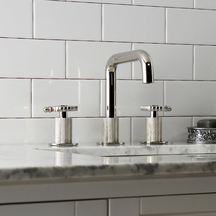 Kingston Sona KS1416CG - Fuller Two-Handle 3-Hole Deck Mount Widespread Bathroom Faucet with Push Pop-Up Drain, Polished Nickel