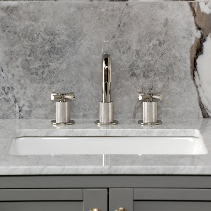 Kingston Sona KS1416KNX - Convergent Two-Handle 3-Hole Deck Mount Widespread Bathroom Faucet with Push Pop-Up Drain, Polished Nickel