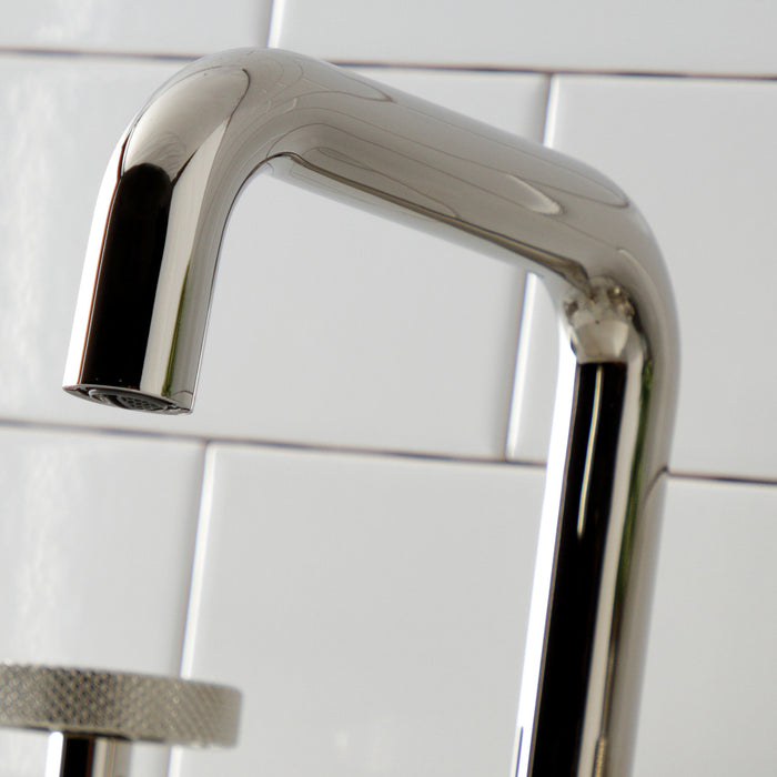 Kingston Sona KS1416RKX - Webb Two-Handle 3-Hole Deck Mount Widespread Bathroom Faucet with Knurled Handle and Push Pop-Up Drain, Polished Nickel