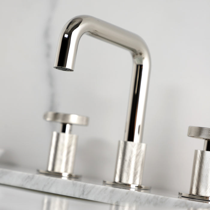 Kingston Sona KS1416RKZ - Wendell Two-Handle 3-Hole Deck Mount Widespread Bathroom Faucet with Knurled Handle and Push Pop-Up Drain, Polished Nickel