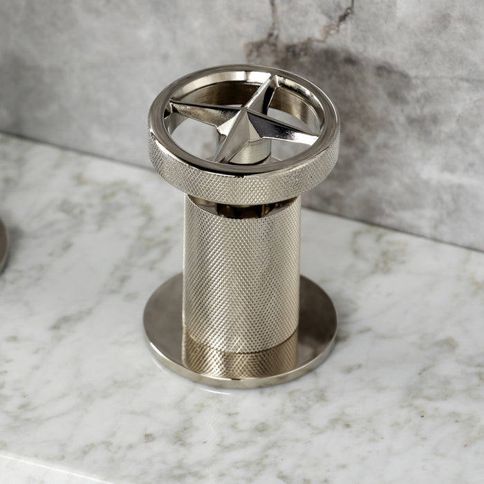 Kingston Sona KS1416RNX - Ostro Two-Handle 3-Hole Deck Mount Widespread Bathroom Faucet with Push Pop-Up Drain, Polished Nickel