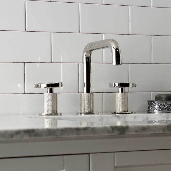 Kingston Sona KS1416RX - Belknap Two-Handle 3-Hole Deck Mount Widespread Bathroom Faucet with Push Pop-Up Drain, Polished Nickel