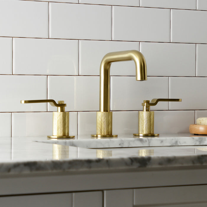 Kingston Sona KS1417KL - Whitaker Two-Handle 3-Hole Deck Mount Widespread Bathroom Faucet with Push Pop-Up Drain, Brushed Brass